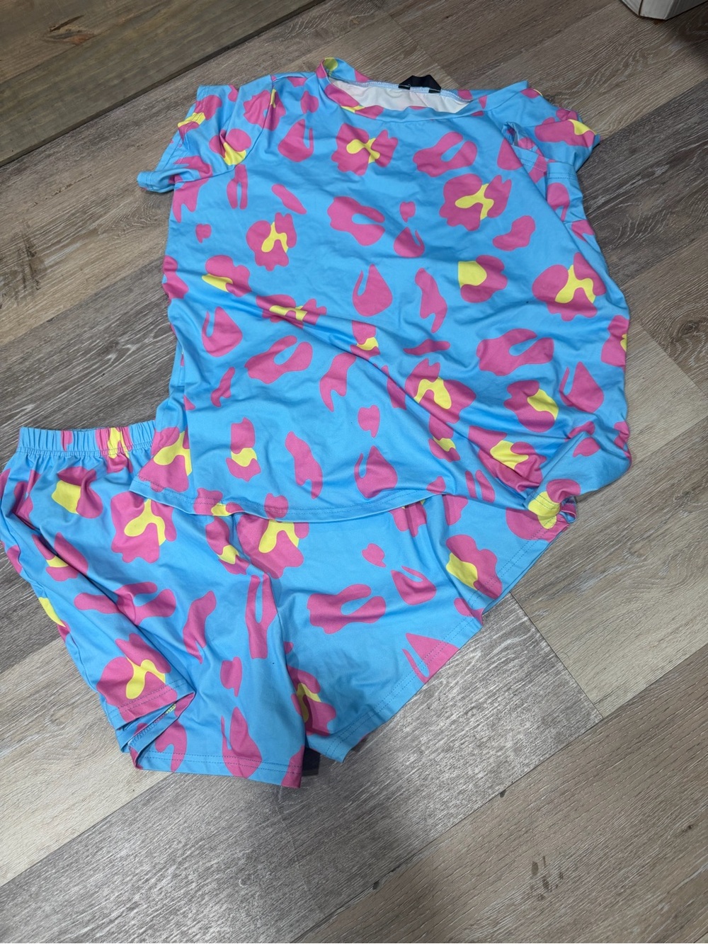 Women’s Blue Floral-Pattern Rashguard Shorts Set
